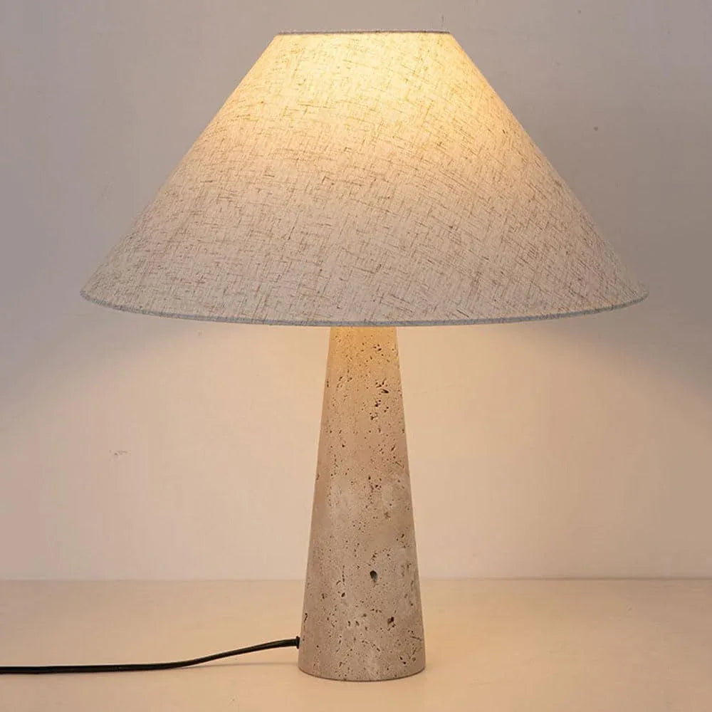 Audara-White Fabric Travertine Desk Light Chinese Vintage Living Room Couch Side Desk Lamp Study Bedroom Bedside Table Lamp Dormitory Office Lighting Fixture