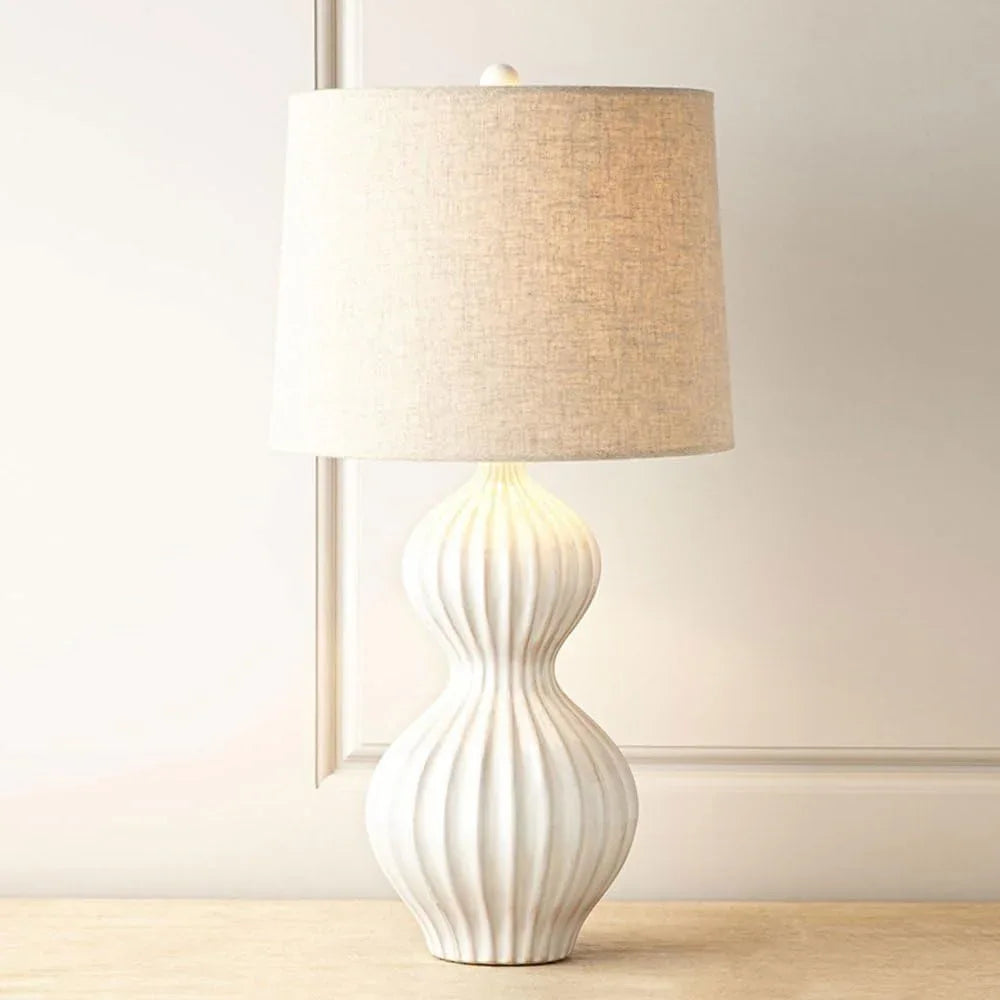 Audara-American Light Luxury Living Room Study Office Desk Light Elegant Retro Striped Hulu Ceramic Desk Lamp Country Farmhouse Villa Table Lamp Restaurant Hotel Room Lighting Fixture
