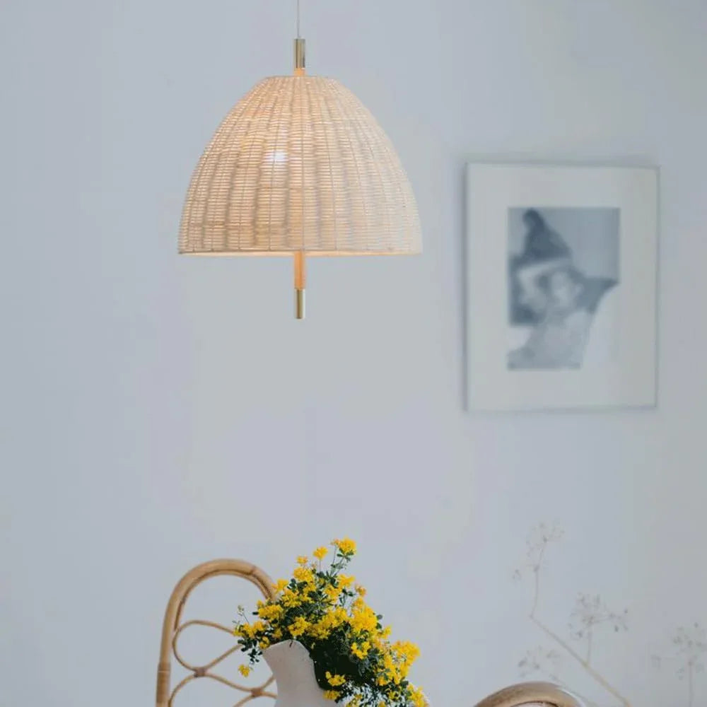 Audara-16in Woven Rattan Pendant Light Bohemian & Wabi-Sabi Style Multi-Functional Ceiling Light Fixture Suitable for Bedrooms, Hotels, Study Rooms, Dining Areas, Entryways, and More Retro Lamp