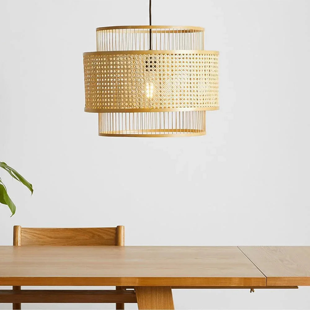 Audara-14in Woven Rattan Pendant Light Bohemian & Wabi-Sabi Style Multi-Functional Ceiling Light Fixture Suitable for Bedrooms, Hotels, Study Rooms, Dining Areas, Entryways, and More Retro Lamp