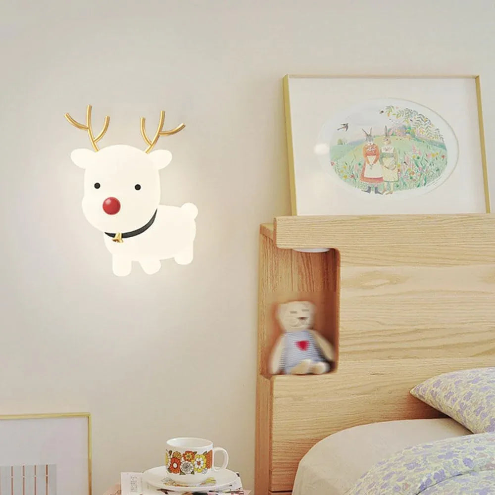 Audara-Nordic Personalized Fawn Rotomolded Wall Lamp Creative Living Room Kids Bedroom Bedside Wall Lights 8.66in Study Sofa Backdrop Wall Sconces Suitable for Kindergarten Lounge Lighting Fixture