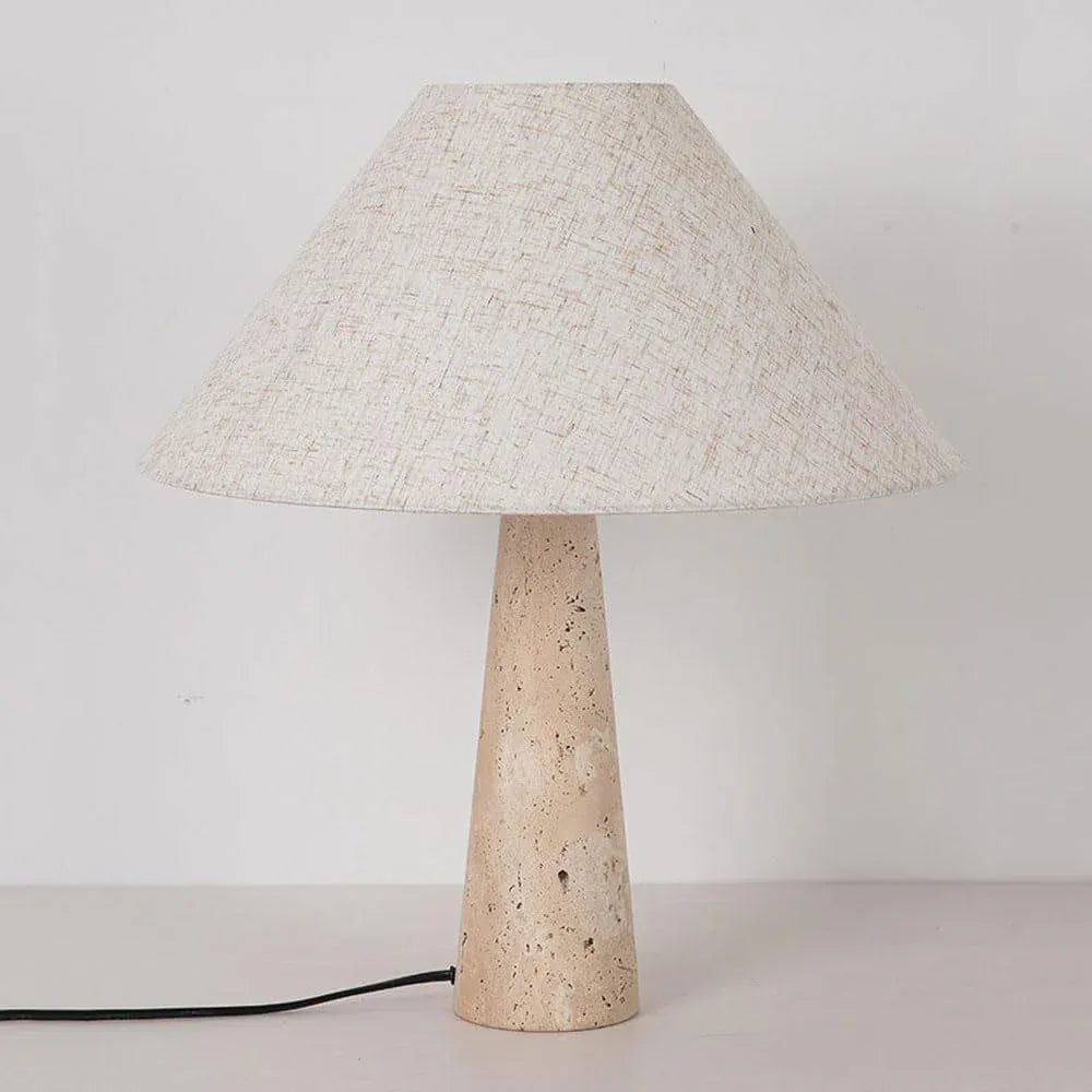 Audara-White Fabric Travertine Desk Light Chinese Vintage Living Room Couch Side Desk Lamp Study Bedroom Bedside Table Lamp Dormitory Office Lighting Fixture