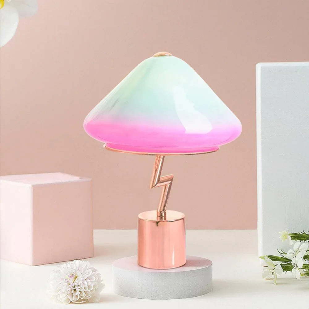 Audara-Creative Warm Mushroom Glass Desk Light French Romantic Bedroom Boys Girls Room Desk Lamp Apartment Study Room Dormitory Table Lamp Office Restaurant Bar Decoration Lighting Fixture
