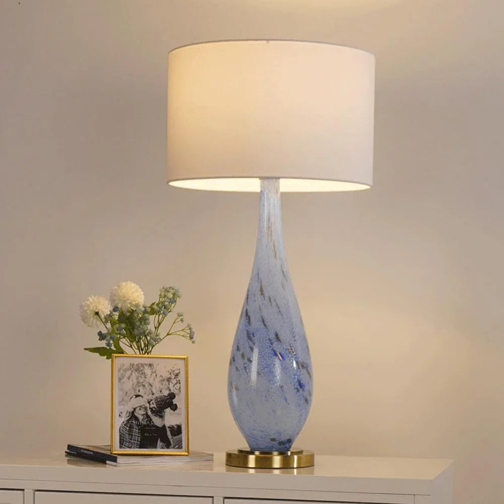 Audara-European Modern Bedroom Bedside Desk Light Simple Fashion Fabric Blue Glass Desk Lamp Model House Showcase Office Table Lamp Farmhouse Villa Club Restaurant Lighting Fixture