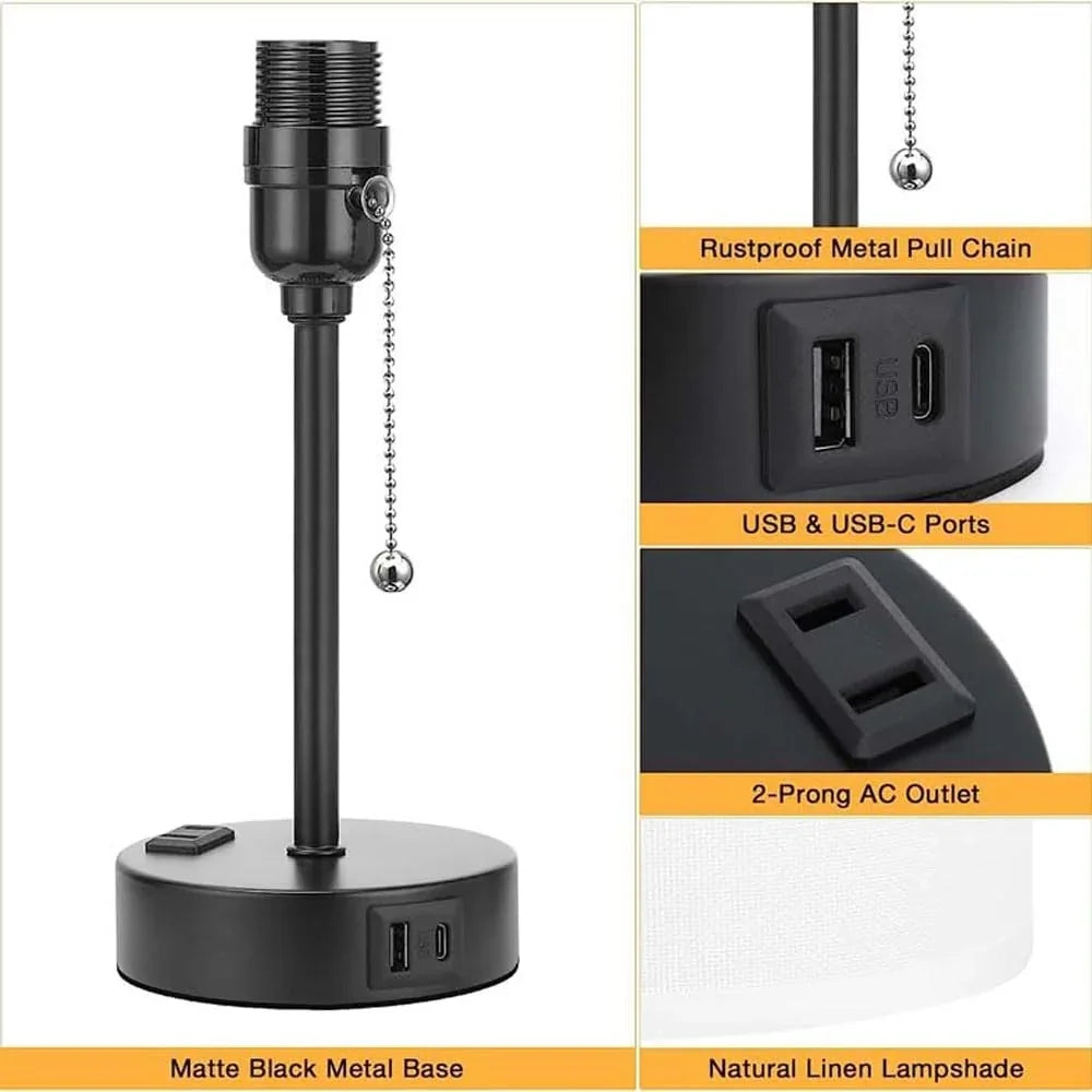 Audara-Modern Simple Bedroom Study Office Desk Light American Style Personalized Zipper Switch 2 USB 1 AC Ports Fabric Desk Lamp Apartment Hotel Decor Table Lamp Living Room Wall Cabinet Lighting Fixture
