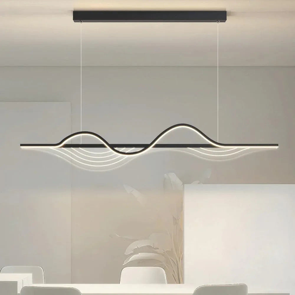 Audara-Modern Minimalist Dining Room Acrylic Pendant Light Personalized Creative Long Line Living Room Hanging Lampe Hall Black Dimmable Chandeliers Hotel Office Bar Lighting Fixture