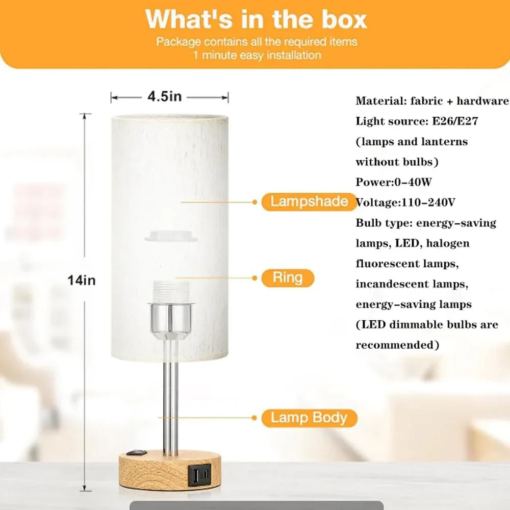 Audara-Modern Creative Touch Switch 2 USB 1 AC Interface Fabric Desk Light American Simple Living Room Bedroom Bedside Desk Lamp Warehouse Office Table Lamp Villa Club Lighting Fixture
