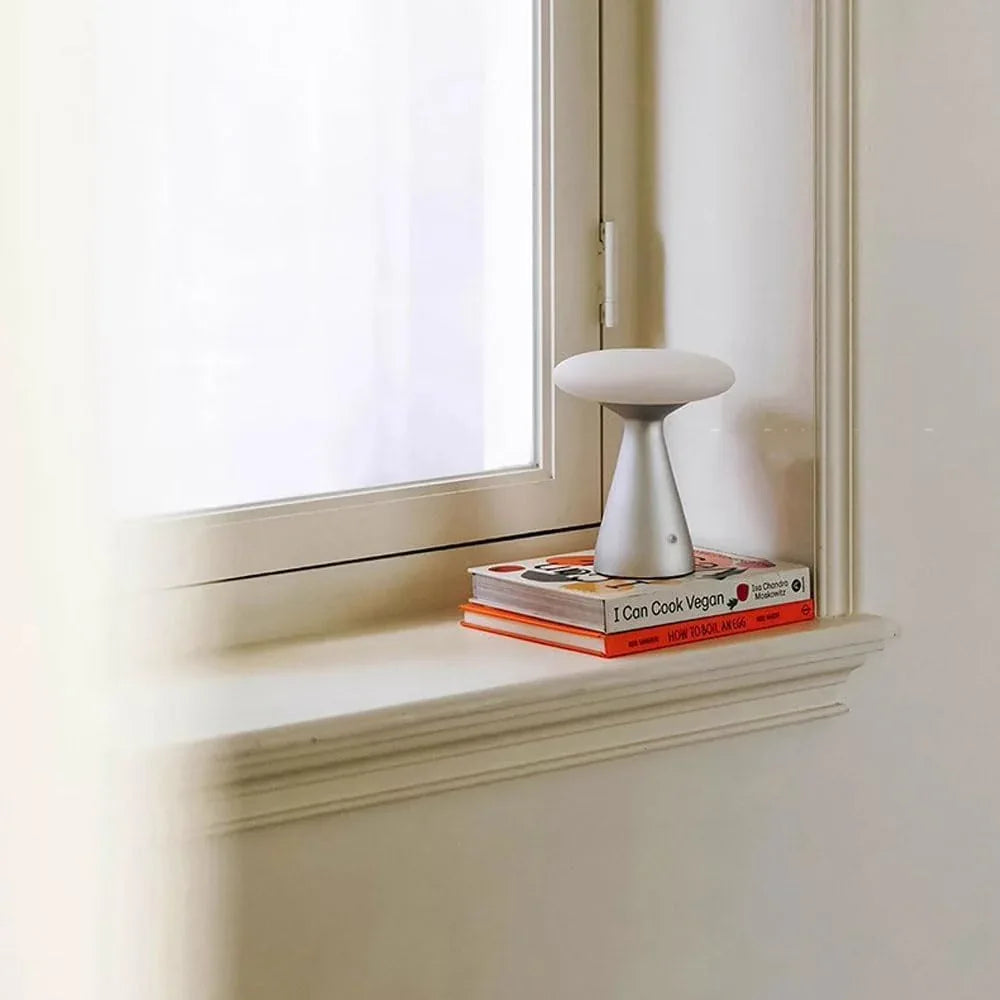 Audara-Retro Study Office Desk Light Creative Light Luxury Mushroom Shape Touch Dimming Rechargeable LED Stainless Steel Desk Lamp Portable Camping Ambience Table Lamp Bedroom Bedside Lighting Fixture