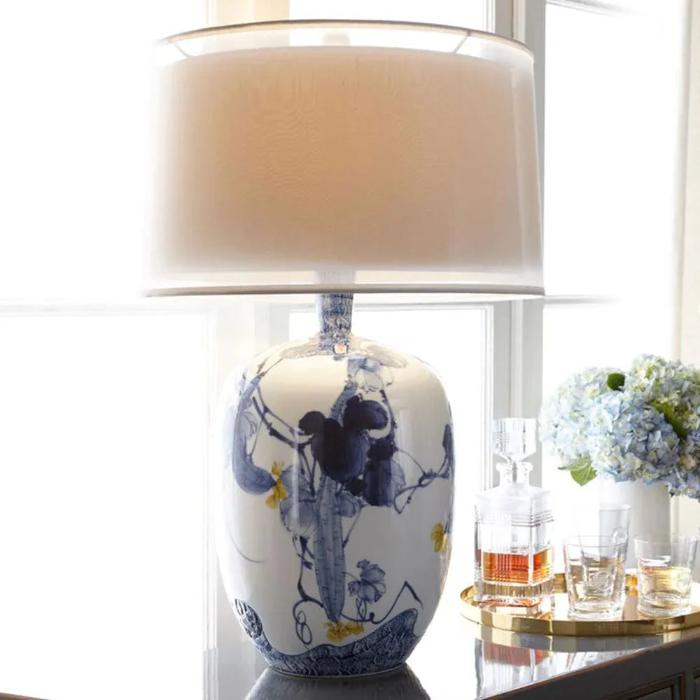 Audara-New Chinese Creative Living Room Bedroom Office Desk Light Classical Elegant Fabric Ceramic Desk Lamp Farmhouse Villa Club Table Lamp Hotel Cafe Restaurant Decoration Lighting Fixture