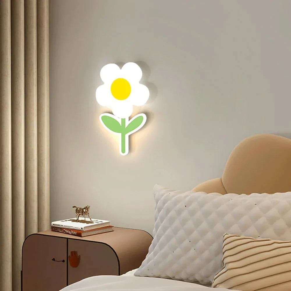 Audara-Children's Room Bedside Wall lamp Modern Simple Bedroom Wall Lights French Romantic Floral LED sconces Princess Room Eye Protection Creative Background Wall Mounted Lighting Fixture