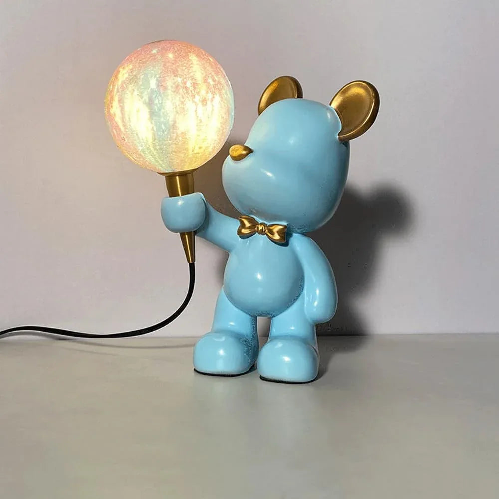 Audara-Cute Bear Resin Desk Light French Warm Boy Girl Room Bedroom Desk Lamp Living Room Dormitory Apartment Table Lamp School Amusement Park Mall Decoration Lighting Fixture Blue