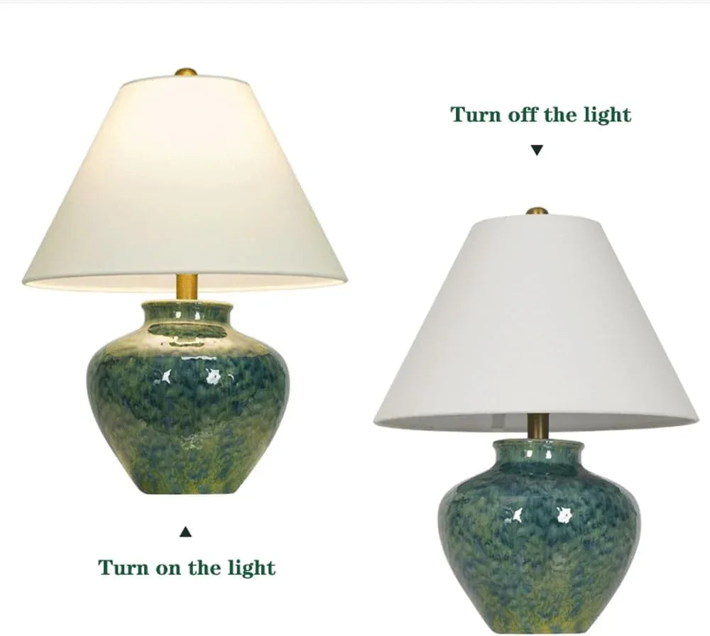 Audara-Wabi-sabi Wind Cloth Green Ceramic Desk Light New Chinese Tea House Study Office Desk Lamp Elegant Living Room Bedroom Bedside Table Lamp B&B Club Mall Villa Lighting Fixture