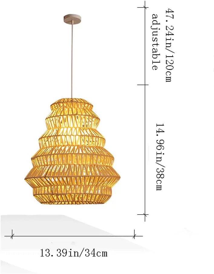 Audara-13in Woven Pendant Light Metal Frame Paired with Rattan Material Fresh and Elegant Appearance Retro Without Appearing Old-Fashioned Bohemian Ceiling Light Fixture