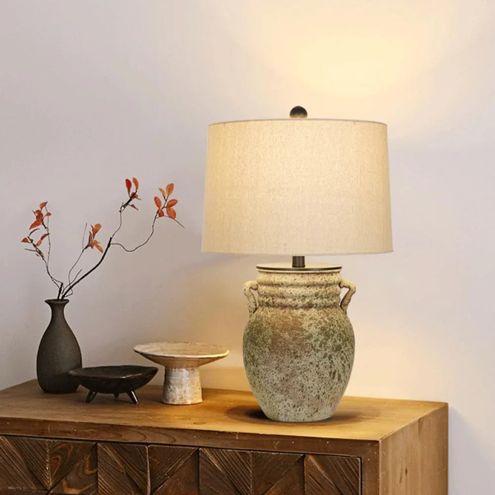 Audara-High-end Wabi-sabi Style Living Room Bedroom Bedside Desk Light Vintage Study Room Counter Reading Desk Lamp New Chinese Natural Colour Fabric Pottery Table Lamp Cafe B&B Villa Lighting Fixture