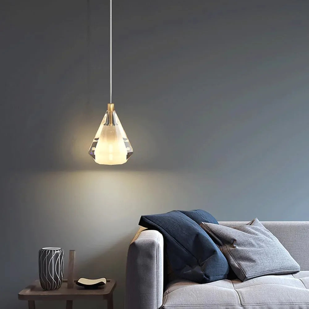 Audara-4-inch Modern Minimalist Crystal Pendant Light, Gemstone-Shaped Mini Glass Chandelier, Suitable for Various Spaces Such As Bedrooms, Kitchen Islands, Dining Rooms, Hotels, Bars, and Cafes