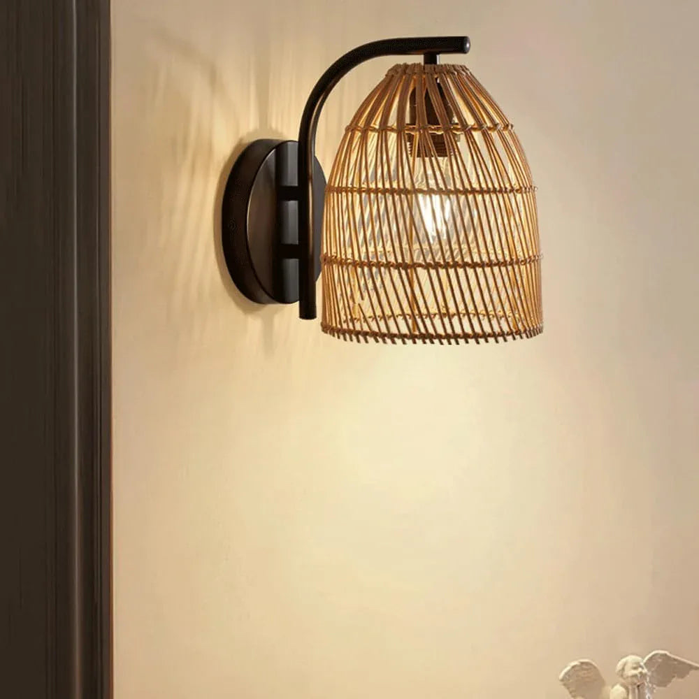 Audara-Japanese Wabi-sabi Wind Wall Lamp Tea Room Restaurant Background Wall Lights New Chinese Zen Simple Sconces B&B Aisle Corridor Rattan Mounted Lighting Fixture
