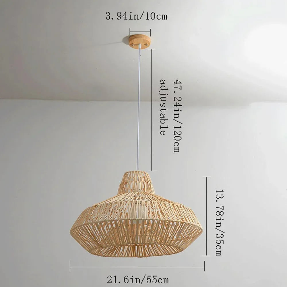 Audara-22-inch Woven Pendant Light Metal Frame Paired with Rattan Fresh and Elegant Appearance Retro Without Being Old-Fashioned Bohemian, Wabi-sabi, Tropical—a Multi-Style Ceiling Light Fixture