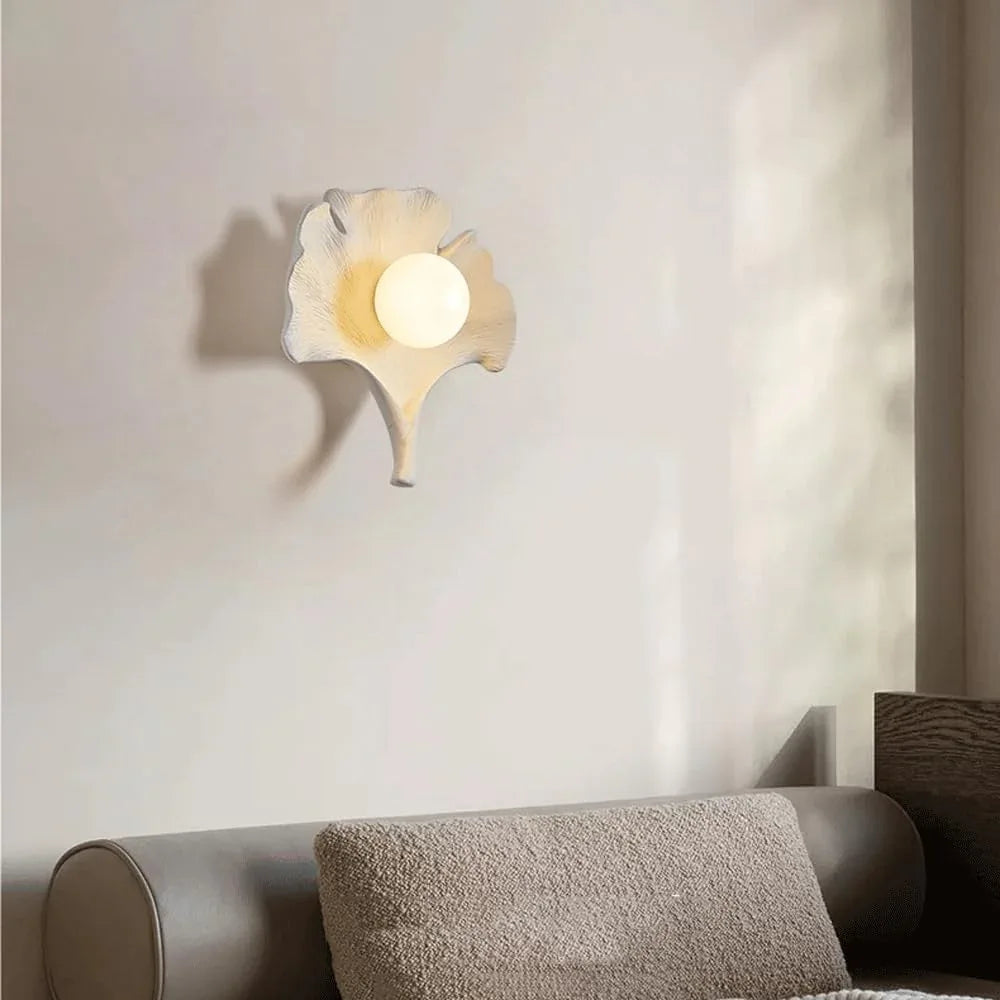 Audara-AULIGE Bedroom Bedside Wall Lamp Wabi-sabi Wind Resin Ginkgo Biloba Art Wall Lights Creative Entryway Aisle Sconces Living Room Background Wall Single Head Mounted Lighting Fixture