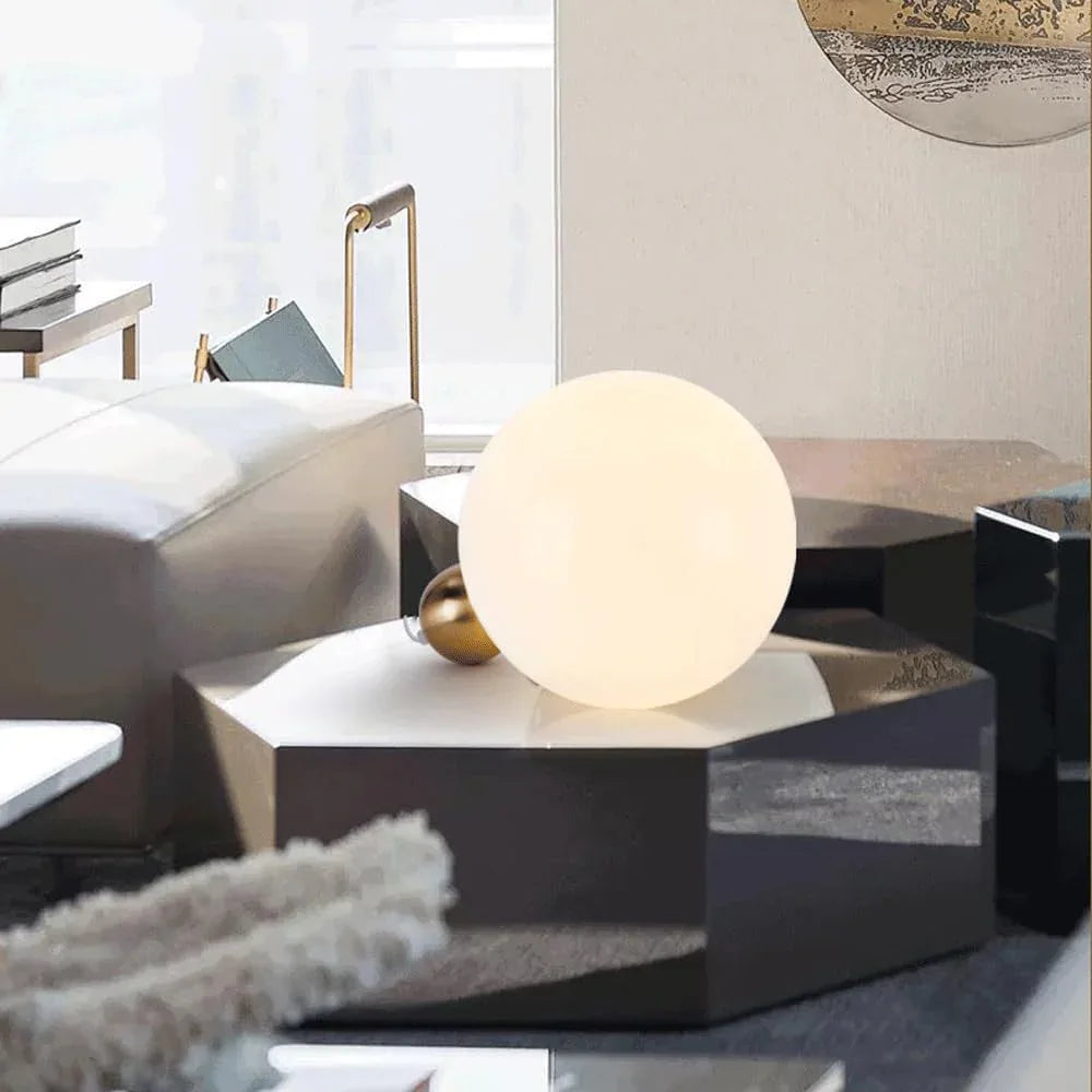 Audara-Postmodern Creative Living Room Bedroom Study Desk Light Art White Globe Glass Desk Lamp Simple Bedside Sofa Beside Counter Table Lamp Villa Club Sample Room Backdrop Lighting Fixture