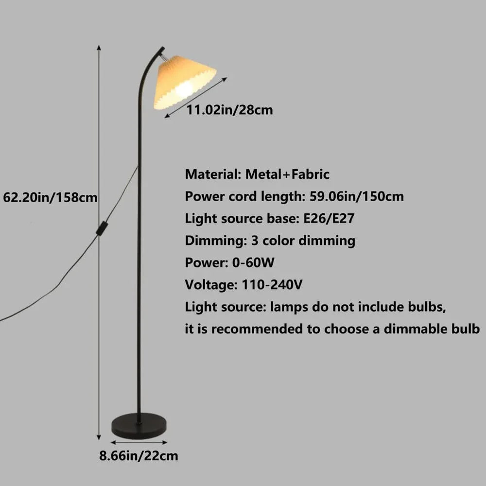 Audara-Modern Simple Handmade Pleated Fabric Floor Lamp Warm Romantic Bedroom Bedside Sofa Beside Standing Lamp Tri-Color Dimmer E26 H62” Living Room Office Torchiere Dining Room Lighting Fixture