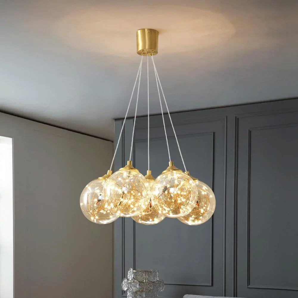 Audara-Personalized Creative All Brass Bedside Pendant Light Light Luxury Full Star Glass Hanging Lampe Gold Dimmable Multi Head Chandeliers Bedroom Living Room Dining Room Decor Lighting Fixture