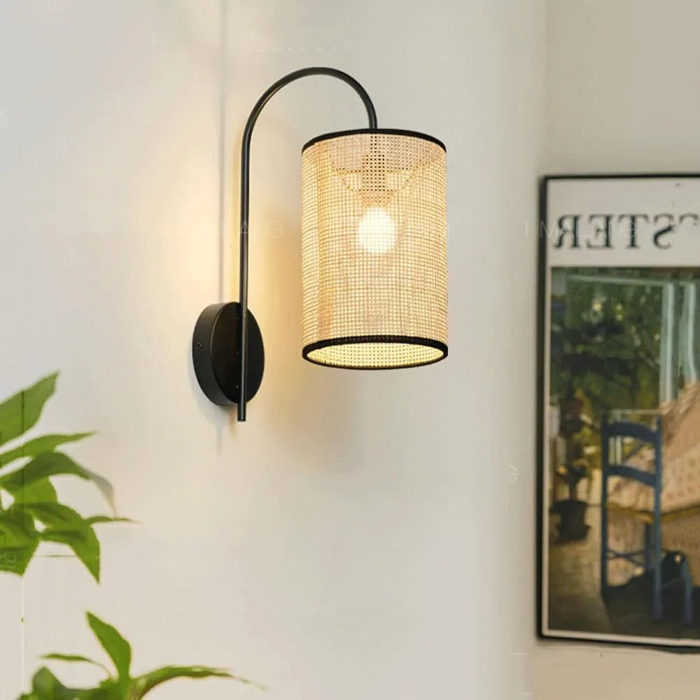 Audara-Bedroom Bedside Hand Woven Wall Lamp Wabi-sabi Style Vintage Rattan Wall Lights Living Room Backdrop Ambiance Sconces Aisle Hallway Single Head Mounted Lighting Fixture