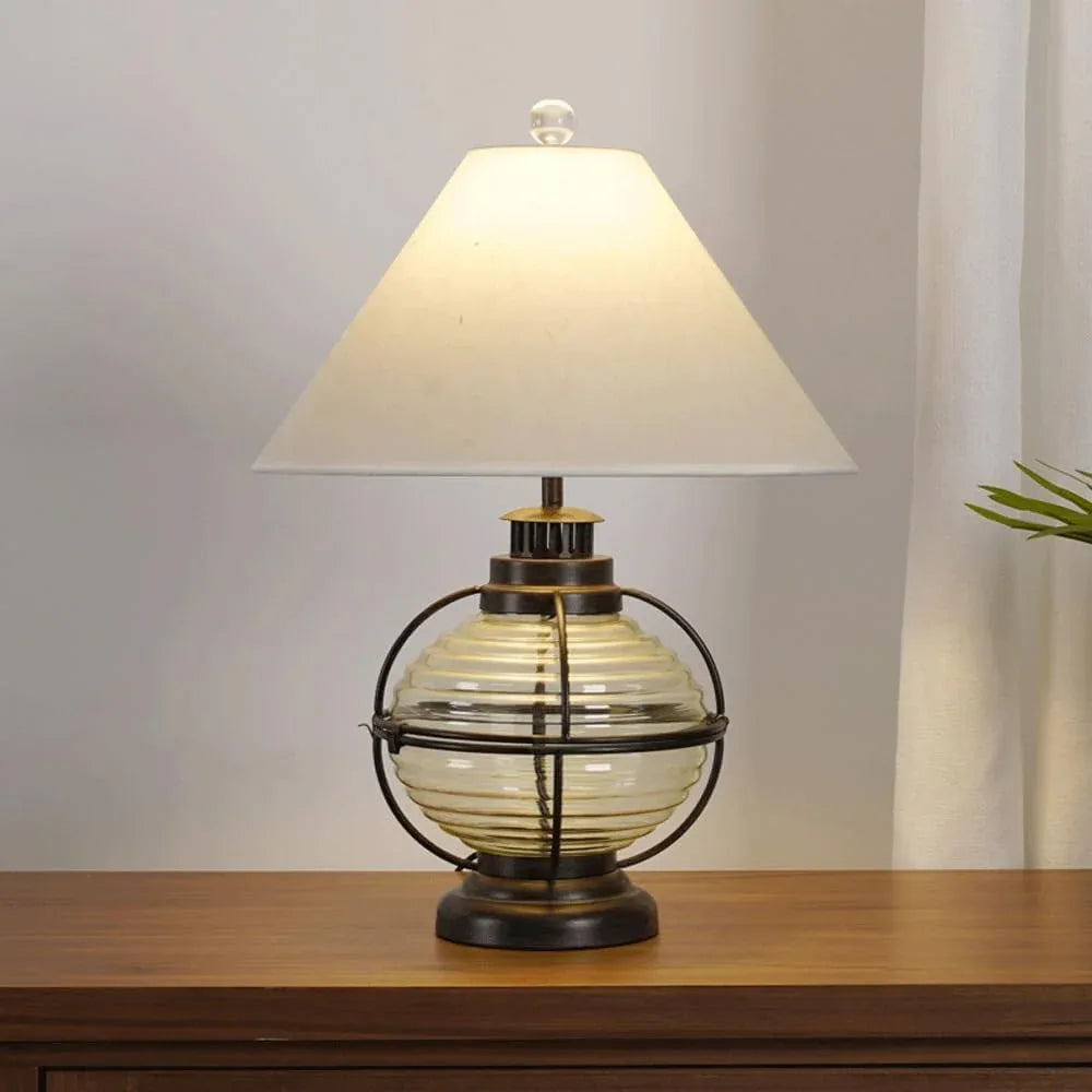 Audara-American Vintage Glass Metal Desk Light Industrial Style Study Office Desk Lamp B&B Living Room Hotel Front Desk Table Lamp Villa Club Farmhouse Warehouse Dormitory Apartment Lighting Fixture