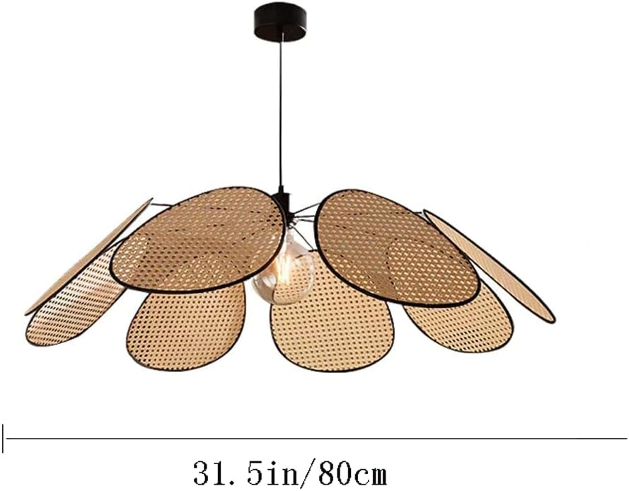 Audara-31-inch Woven Pendant Light Metal Frame with Artificial Rattan Shade Bohemian-Style Ceiling Light Fixture Suitable for Bedrooms, Hotel Lobbies, Kitchens, Islands, Entryways Retro Lamp