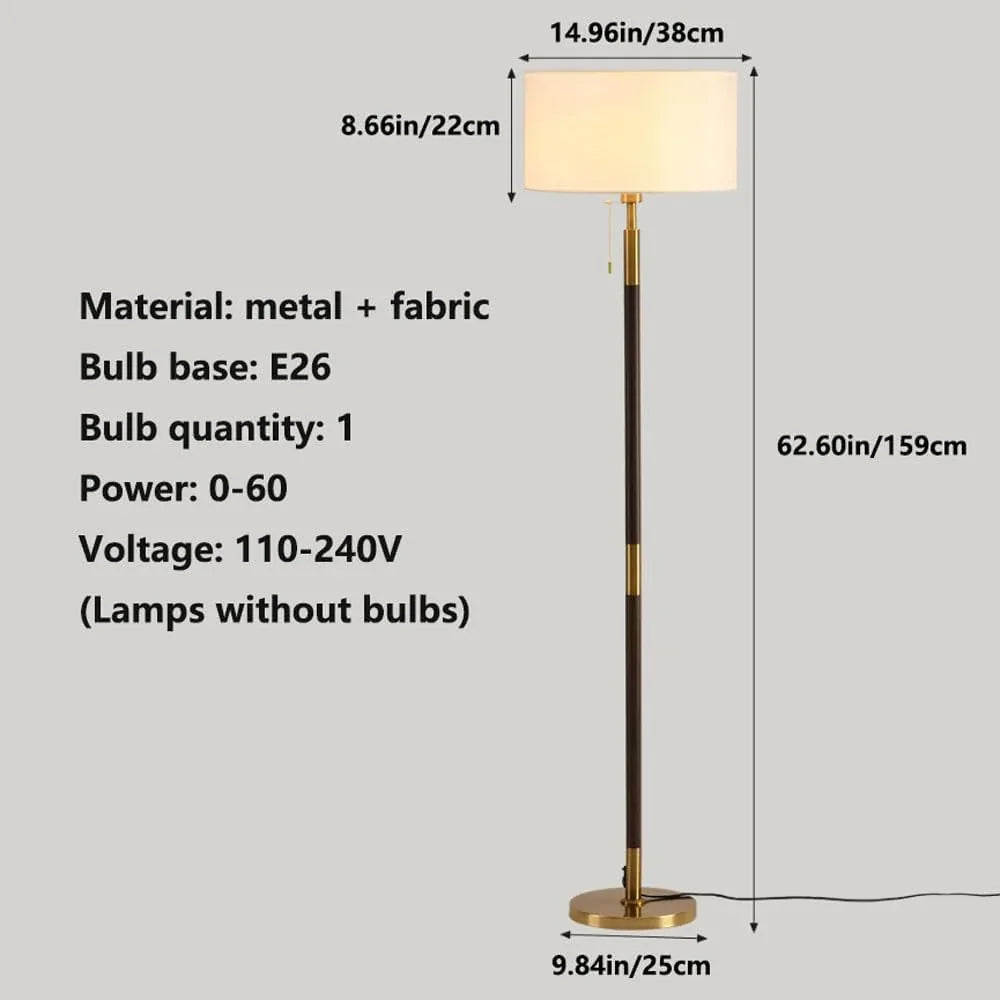 Audara-Retro Elegant Walnut Floor Lamp E26 Remote Control Infinitely Dimmable H62.6’ Fabric Standing Lamp Corridor Sofa Beside Living Room Torchiere Villa Old Castle Decoration Lighting Fixture