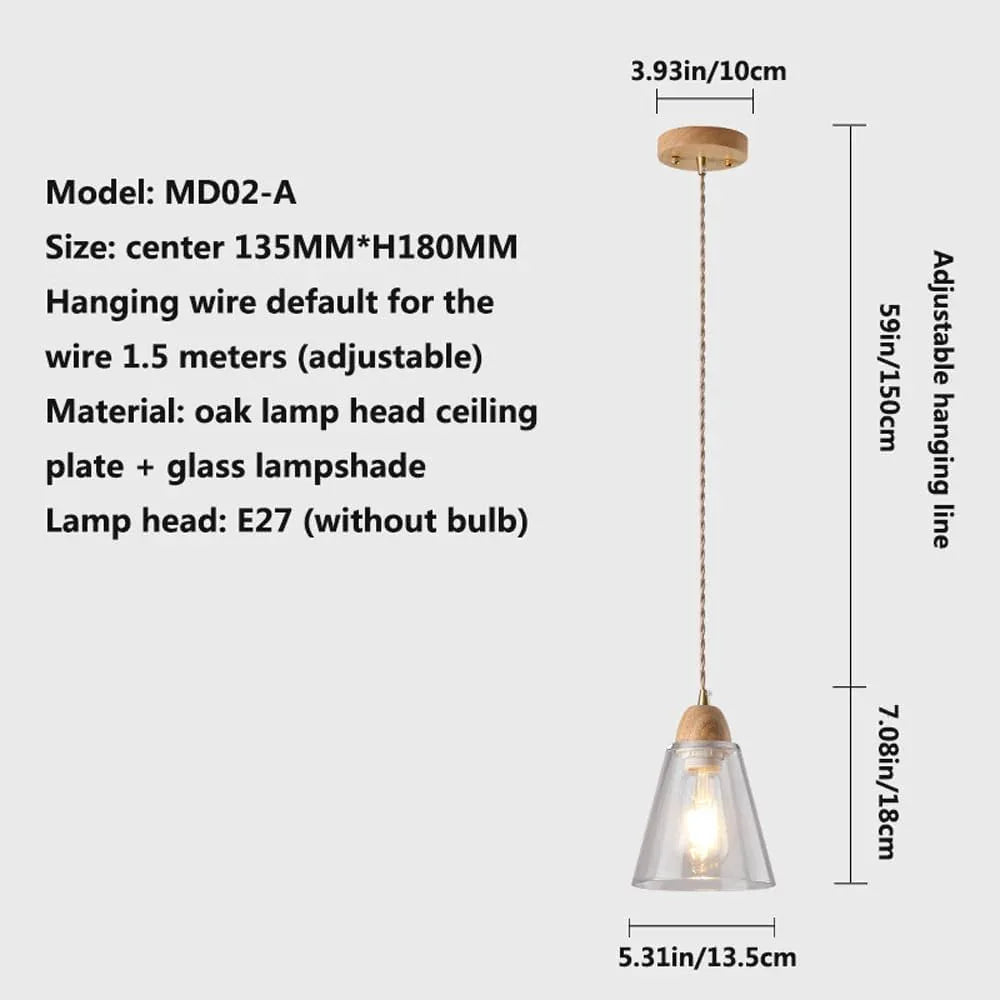 Audara-Modern Minimalist Glass Pendant Light Cozy Bedroom Bedside Rubberwood Hanging Lampe Household Aisle Balcony Single Head Chandeliers Cafe Restaurant Bar Decor Lighting Fixture