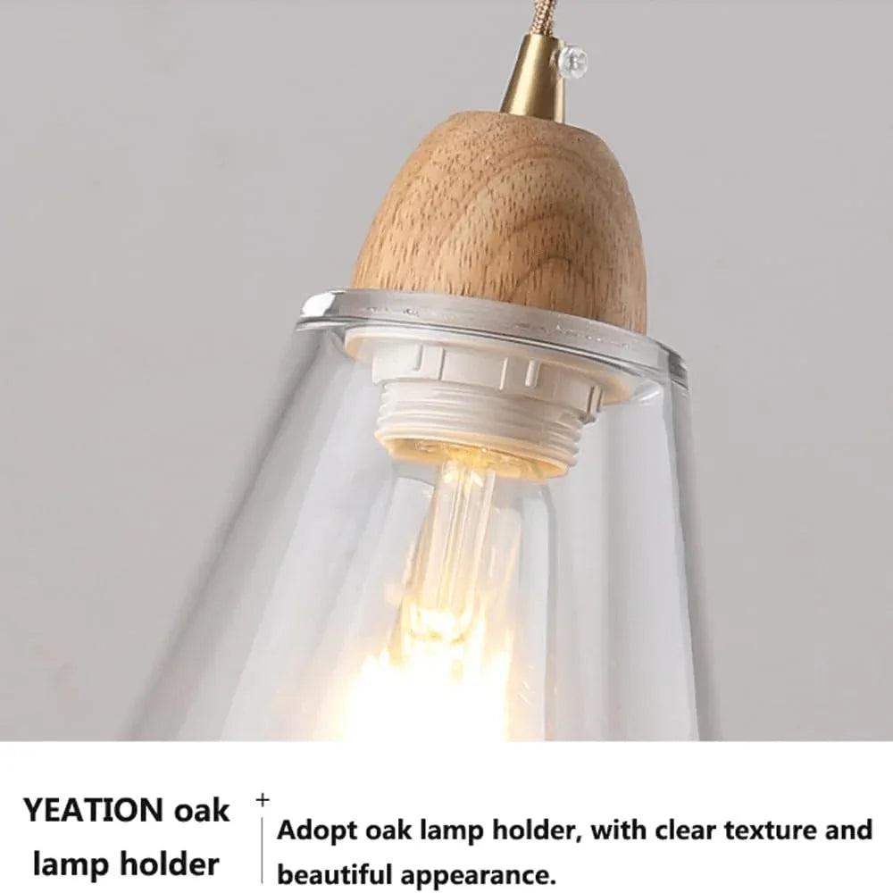 Audara-Modern Minimalist Glass Pendant Light Cozy Bedroom Bedside Rubberwood Hanging Lampe Household Aisle Balcony Single Head Chandeliers Cafe Restaurant Bar Decor Lighting Fixture
