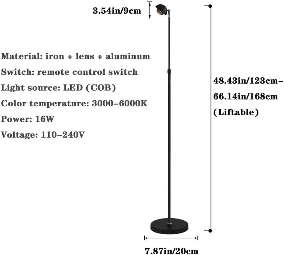 Audara-Remote Control Dimming COB LED Floor Lamp 16W Height Adjustable Black Metal Standing Lamp Creative Atmosphere Living Room Study Decoration Torchiere Flower Shop Showroom Lighting Fixture