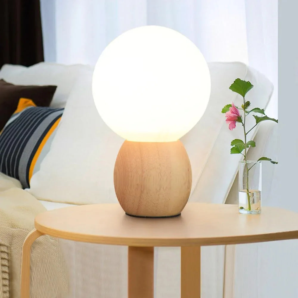 Audara-Scandinavian Creative Solid Wood Orb Glass Desk Light Cozy Cute Bedroom Children's Room Desk Lamp Model Room Living Room Office Table Lamp Club Villa Dining Room Lighting Fixture