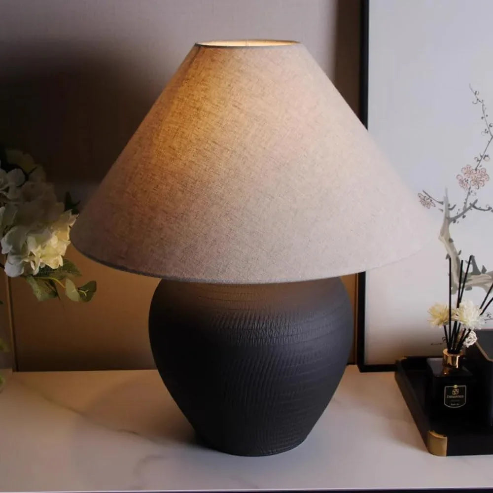 Audara-Chinese Light Luxury Linen Pottery Pot Desk Light Classic Elegant Villa Tea House Study Desk Lamp Living Room Bedroom Bed Office Table Lamp B&B Hotel Farmhouse Country Lighting Fixture