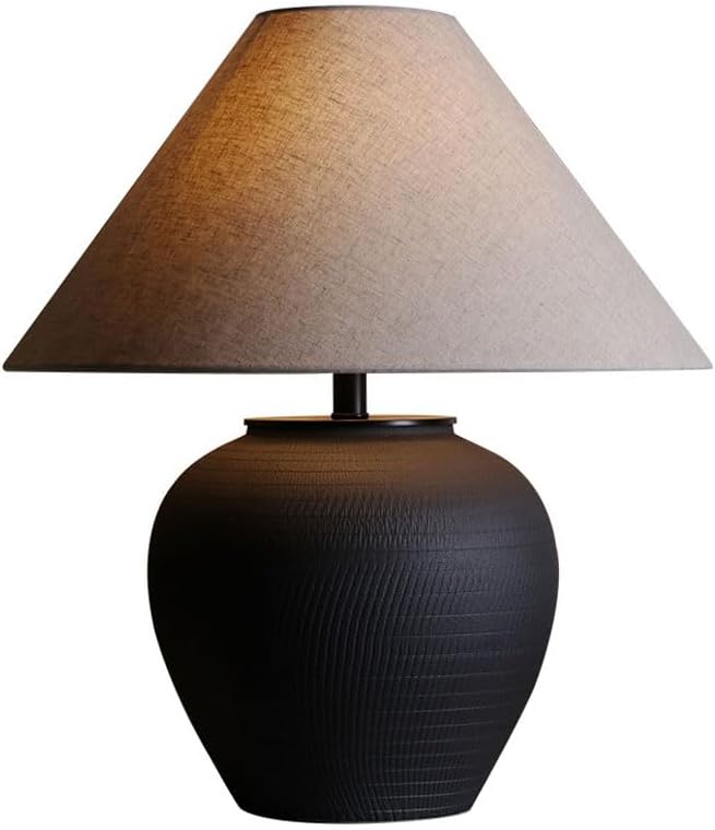Audara-Chinese Light Luxury Linen Pottery Pot Desk Light Classic Elegant Villa Tea House Study Desk Lamp Living Room Bedroom Bed Office Table Lamp B&B Hotel Farmhouse Country Lighting Fixture