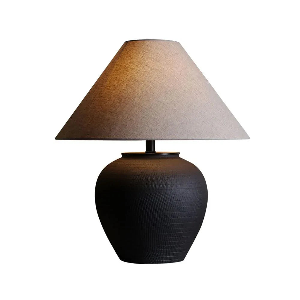 Audara-Chinese Light Luxury Linen Pottery Pot Desk Light Classic Elegant Villa Tea House Study Desk Lamp Living Room Bedroom Bed Office Table Lamp B&B Hotel Farmhouse Country Lighting Fixture Dark