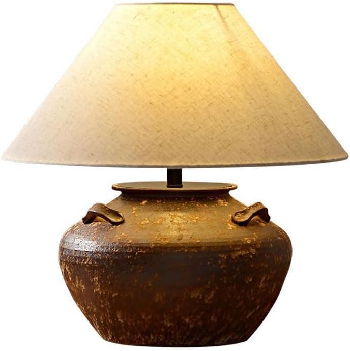 Audara-Japanese Wabi-sabi Tea House Study Living Room Desk Light Natural Vintage Pottery Desk Lamp Club Coffee Shop Hotel Front Desk Table Lamp Farmhouse Cottage Rustic Lighting Fixture