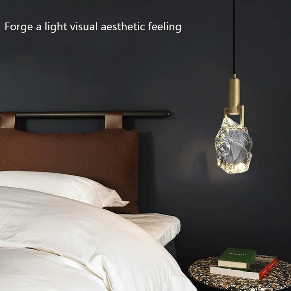 Audara-All Copper Single Head Crystal Bedside Pendant Light Light Luxury Post-Modern Hanging Lamp Living Room Study Background Decoration Chandelier Simple Long Line Lighting Fixture