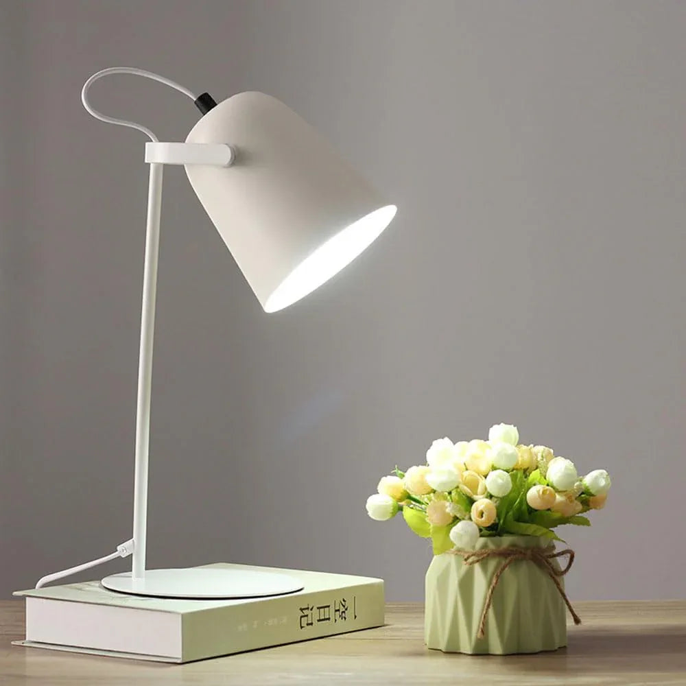Audara-Scandinavian Simple Bedroom Study Office Desk Light Creative Warm Adjustable Angle Metal Desk Lamp Living Room Couch Side Dormitory Table Lamp Shop Workstation Macaron Lighting Fixture White