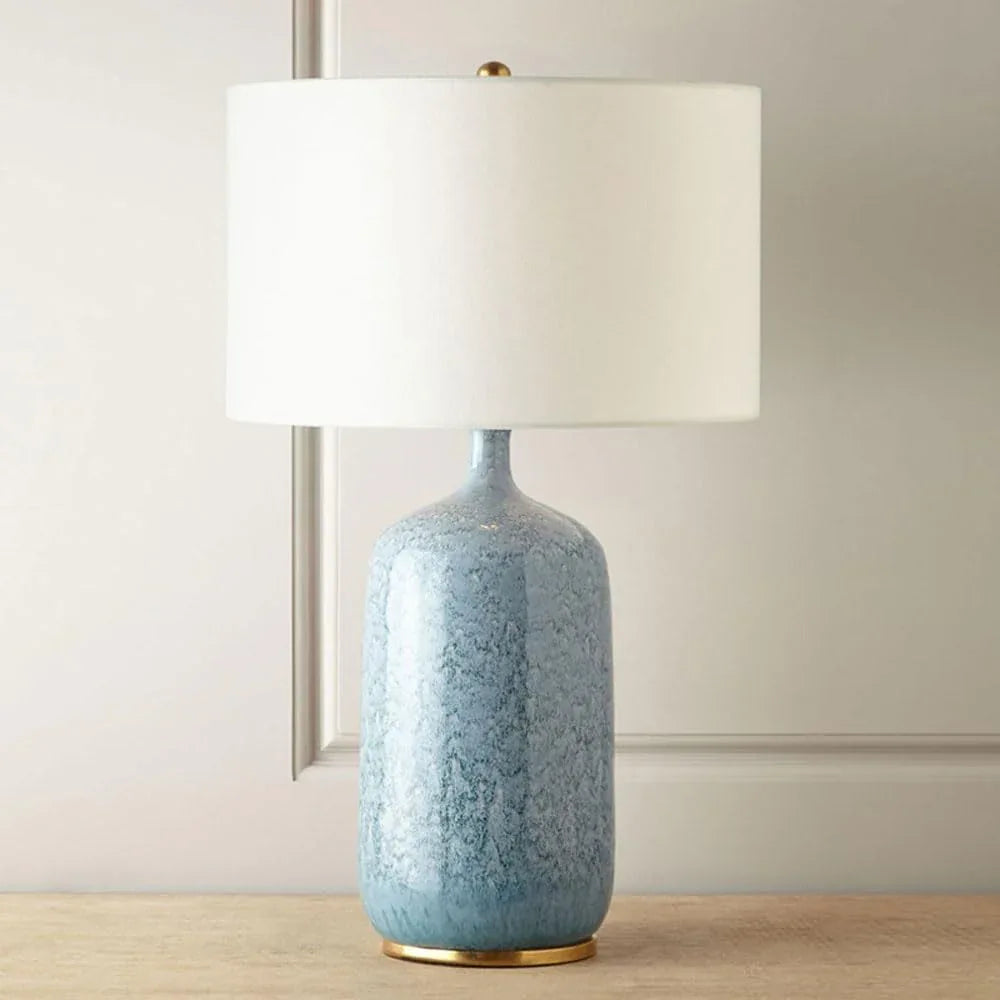 Audara-American Creative Office Hotel Front Desk Light Creative Light Luxury Fabric Blue Ceramic Desk Lamp Club Coffee Shop Cottage Farmhouse Rustic Table Lamp Living Room Bedroom Lighting Fixture