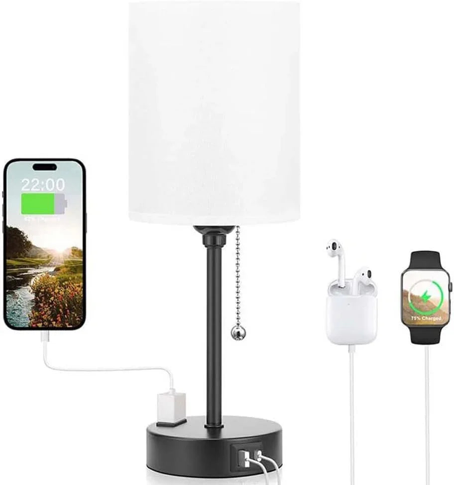 Audara-Modern Simple Bedroom Study Office Desk Light American Style Personalized Zipper Switch 2 USB 1 AC Ports Fabric Desk Lamp Apartment Hotel Decor Table Lamp Living Room Wall Cabinet Lighting Fixture