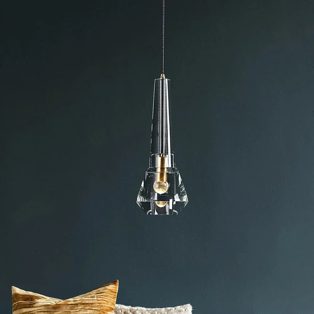 Audara-5-inch Modern Minimalist Crystal Pendant Light Cone Mini Glass Chandelier, Suitable for Various Spaces Such As Bedrooms, Kitchen Islands, Dining Rooms, Hotels, Bars, and Cafes.