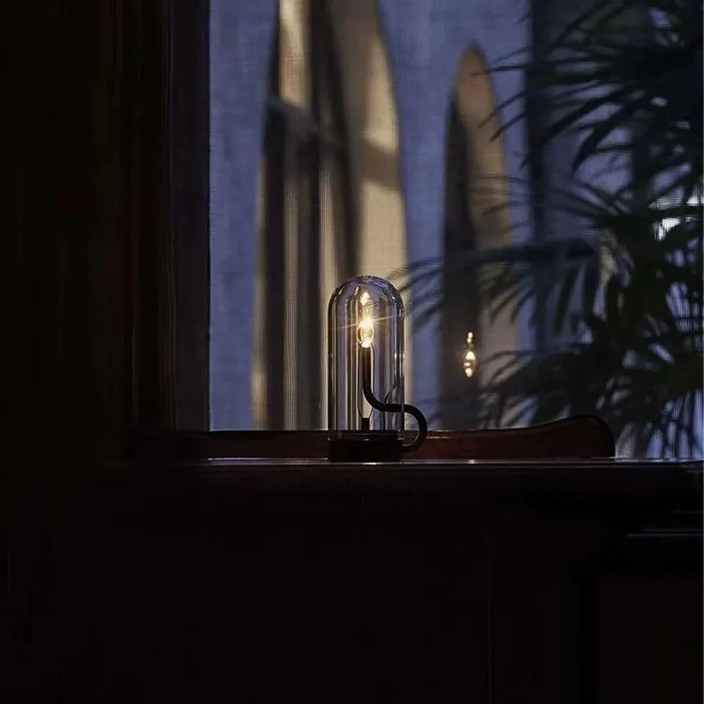 Audara-Retro Creative Restaurant Camping Desk Light Elegant Decorative Candle Flame Shaped USB Glass Aluminum Desk Lamp Bedroom Bedside Dormitory Table Lamp Restaurant Cafe Lighting Fixture