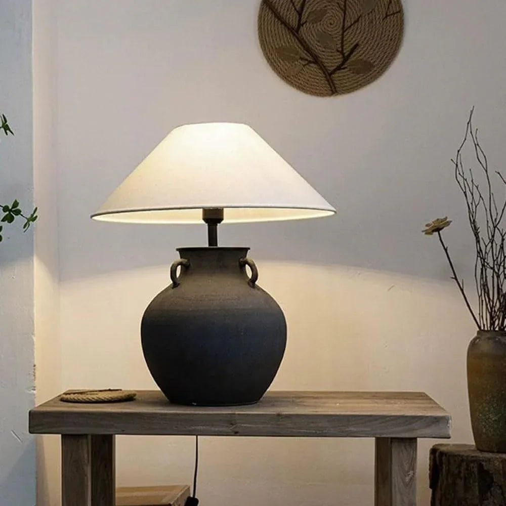 Audara-Japanese Creative Sample House Backdrop Desk Light New Chinese High-end Pottery Jar Desk Lamp Living Room Bedroom Bedside Table Lamp Restaurant B&B Rural Lighting Fixture