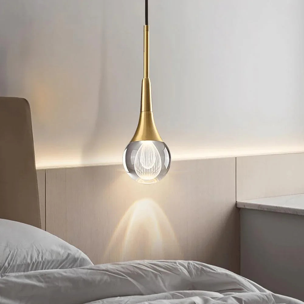 Audara-4-inch Modern Minimalist Crystal Pendant Light Fixture in Teardrop Shape, Suitable for Various Spaces Such As Bedrooms, Kitchen Islands, Dining Rooms, Hotels, Bars, and Cafes.