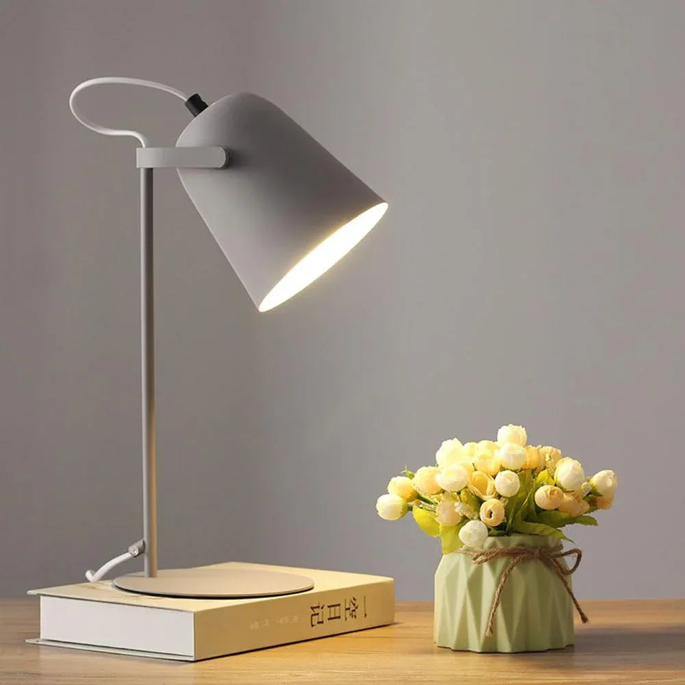 Audara-Scandinavian Simple Bedroom Study Office Desk Light Creative Warm Adjustable Angle Metal Desk Lamp Living Room Couch Side Dormitory Table Lamp Shop Workstation Macaron Lighting Fixture Gray