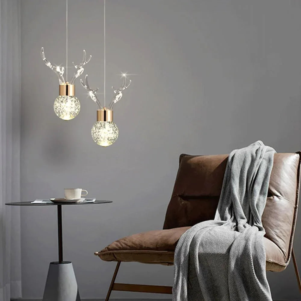 Audara-8-inch Crystal Pendant Light, Antler Shape, European Modern Minimalist Style, Suitable For Installation In Various Spaces Such As Bedrooms, Hotels, Restaurant Entryways, Cafes, And Kitchen Isla