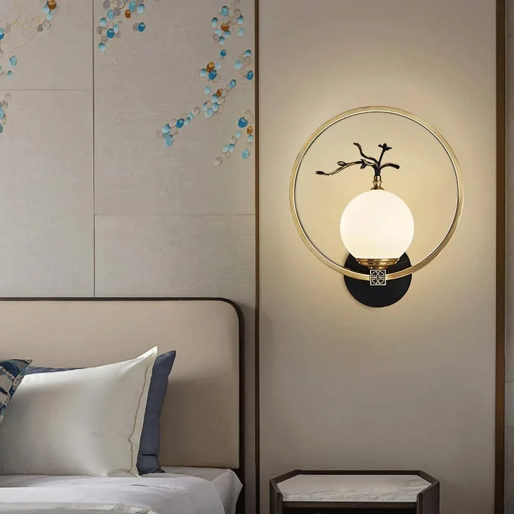 Audara-New Chinese Style Full Copper Wall Lamp Modern New Style Chinese Style Zen Wall Lights Bedroom Living Room Crystal Sconces Entryway Bedside Backdrop Mounted Lighting Fixture