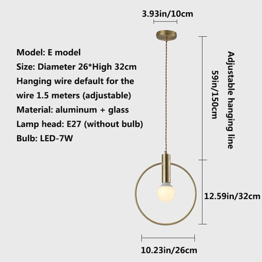 Audara-Modern Minimalist Aluminum Circle Pendant Light Personalized Creative Bedroom Bedside Hanging Lampe Kitchen Dining Room E27 Screw Chandeliers Living Room Sofa Background Decoration Lighting Fixture