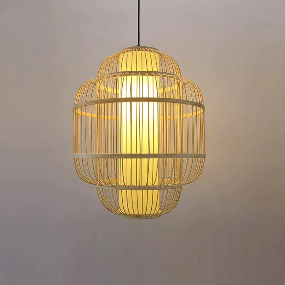 Audara-16-inch Woven Pendant Light Bamboo Frame with Parchment Paper Shade Compatible with Most Bulbs Bohemian, Wabi-Sabi, Tropical-Inspired Ceiling Light Fixture